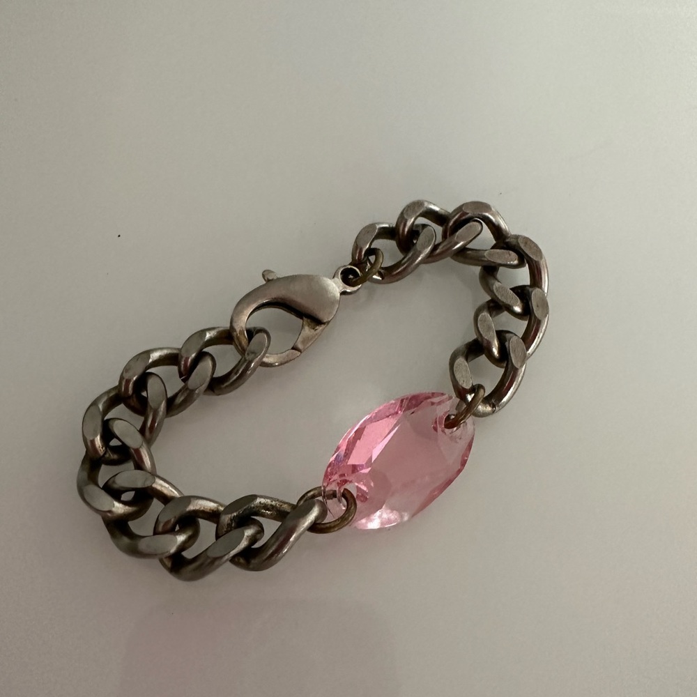 CHAIN LINK PINK JEWEL BREAST CANCER APPRECIATION. BRACELET - 7inch